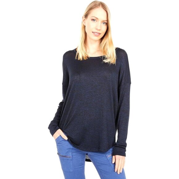 Vince Scoop Neck Pullover Top Long Sleeve Blue Viscose Size M - Picture 1 of 9